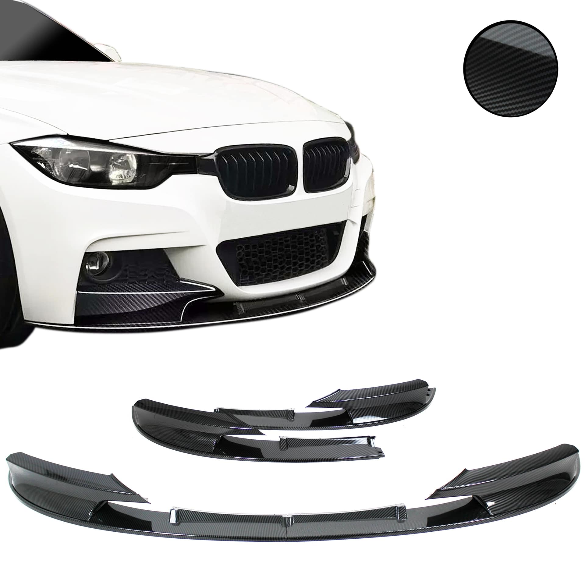 Frontspoiler Frontspoilerlippe Frontflap Spoiler Splitter Carbon Optik, 2-teilig+ABE+ für F30, F31, 10/2011-2019 passend