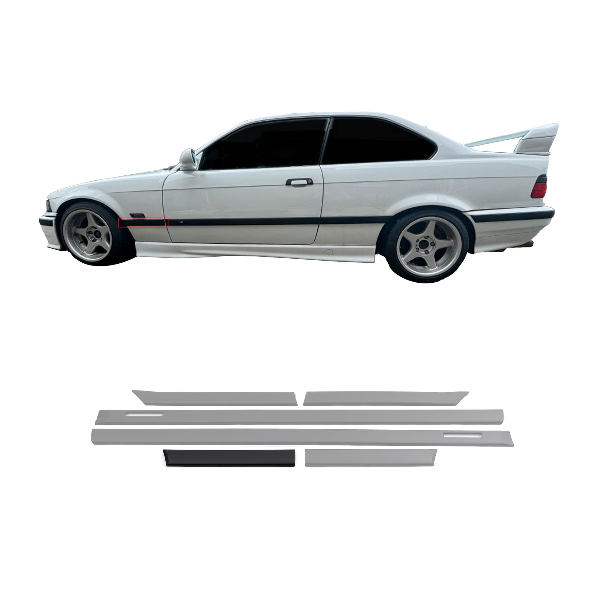 Seitenleisten Türleisten Satz Set für E36 Coupe Cabrio schwarz 6 teilig passend für passend für E36, 3er, Coupe/ Cabrio