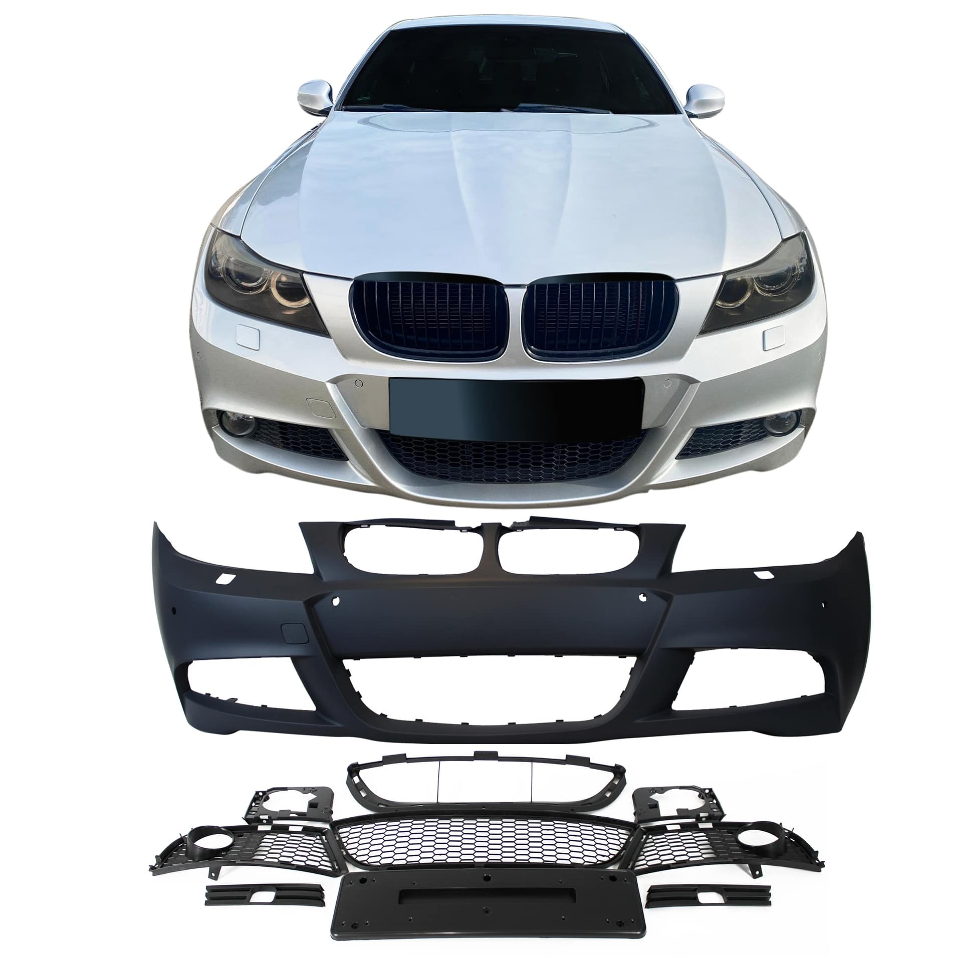 Frontstoßstange Stoßstange vorne passend für E90/91 2005-2008 im Sport Look für PDC und SRA passend für BMW 3er E90/ E9