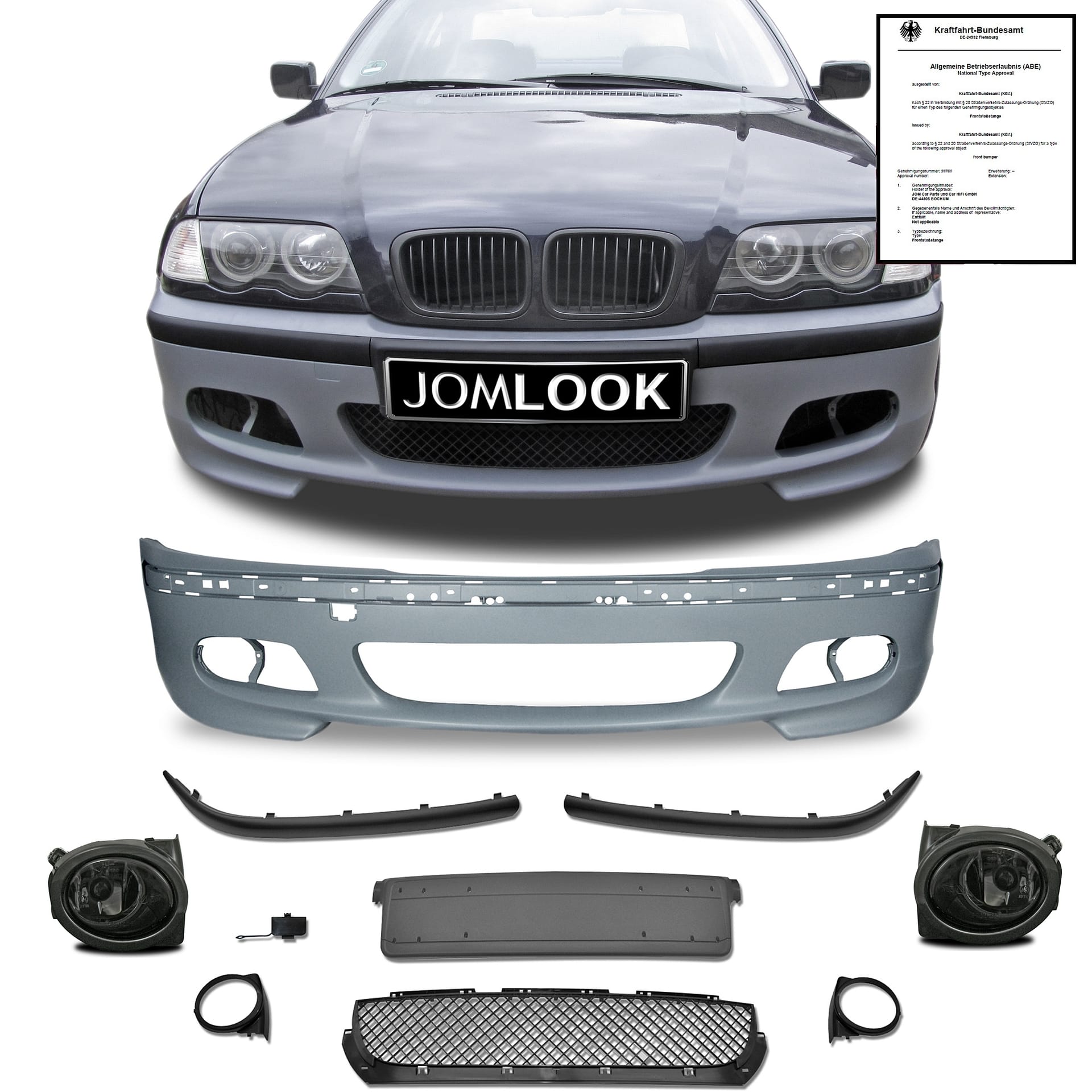 Stoßstange mit ABE inkl Nebelscheinwerfer smoke passend für BMW E46 Limo Touring nicht passend bei M3 Modellen oder M P