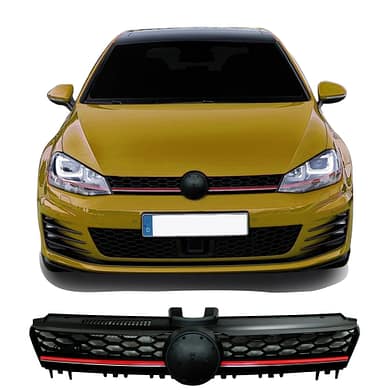 Kühlegrill Kühlergitter, schwarzes Wabengitter mit  Leiste Rot / Chrom für Golf 7 passend für VW Golf 7 ab Baujahr 08.20